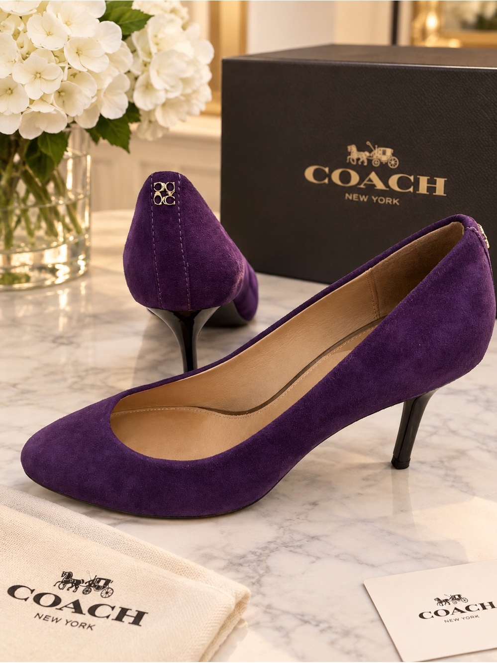COACH Nala Purple Suede Mid-Heel Pumps